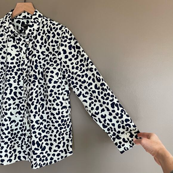 TALBOTS CLASSIC COTTON SHIRT in GRAPHIC CHEETAH‎ Size Large Petite Green Black - Picture 7 of 13